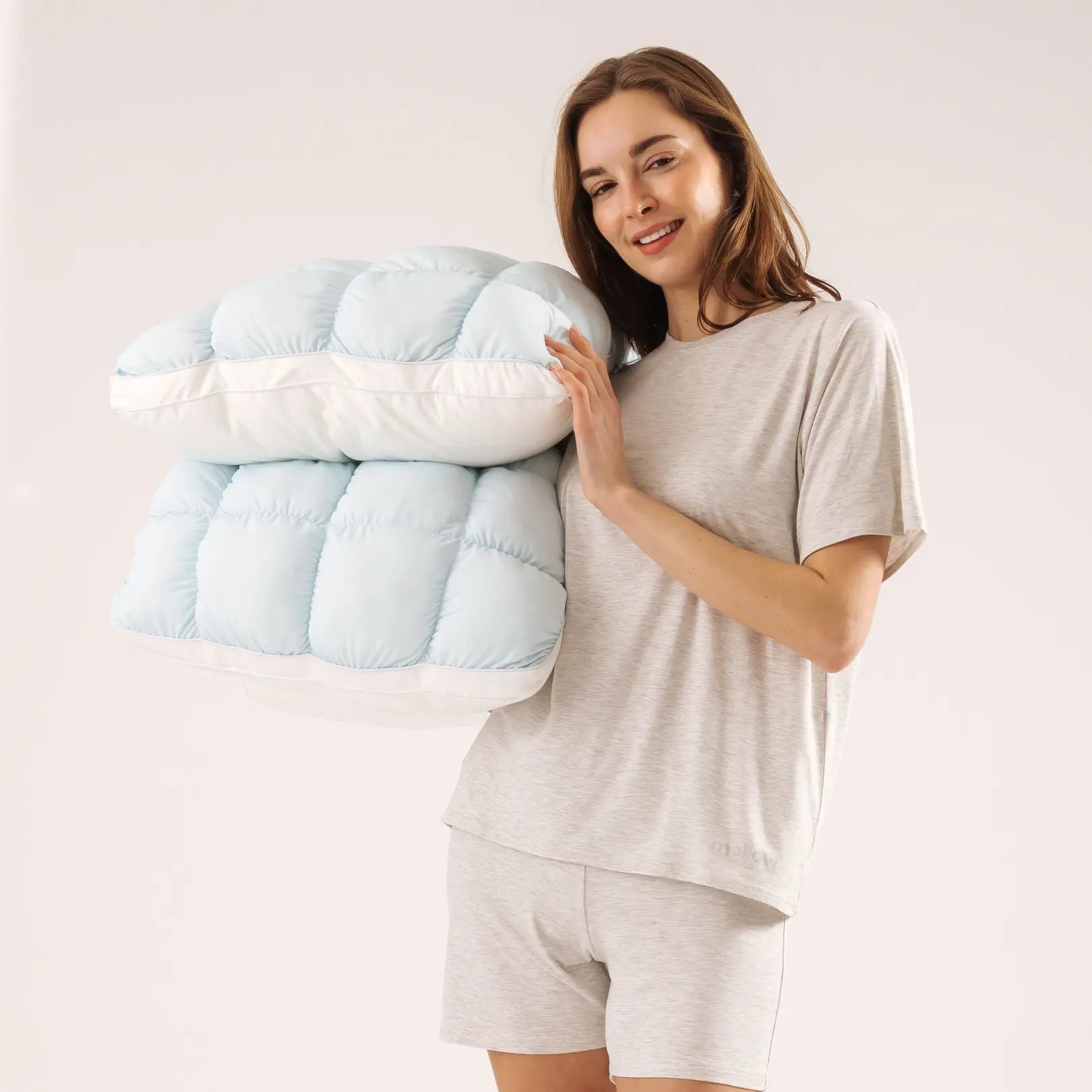 Mellow Sleep | Mellow Puff Pillow Soft Quilted Puff-Grid Design Pillow