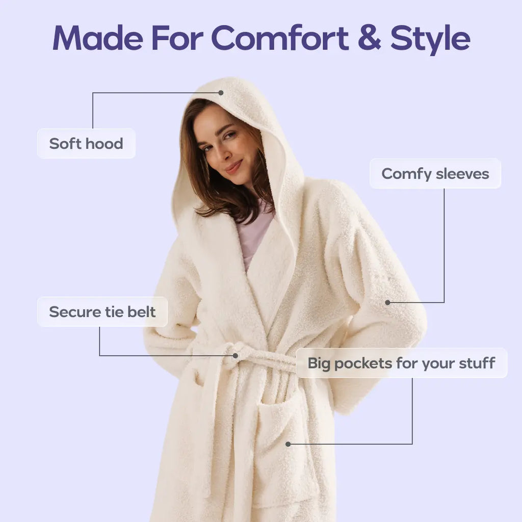 Mellow Sleep | Mellowsoft Hooded Robe – Double Sided Plush Fleece Loungewear, Ultra Soft Cloud like Bathrobe Pajama Gown, Cozy Warm Robe for Home Relaxation, Lounge & Sleepwear