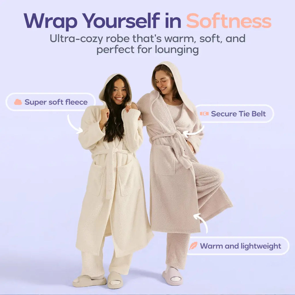 Mellow Sleep | Mellowsoft Hooded Robe – Double Sided Plush Fleece Loungewear, Ultra Soft Cloud like Bathrobe Pajama Gown, Cozy Warm Robe for Home Relaxation, Lounge & Sleepwear