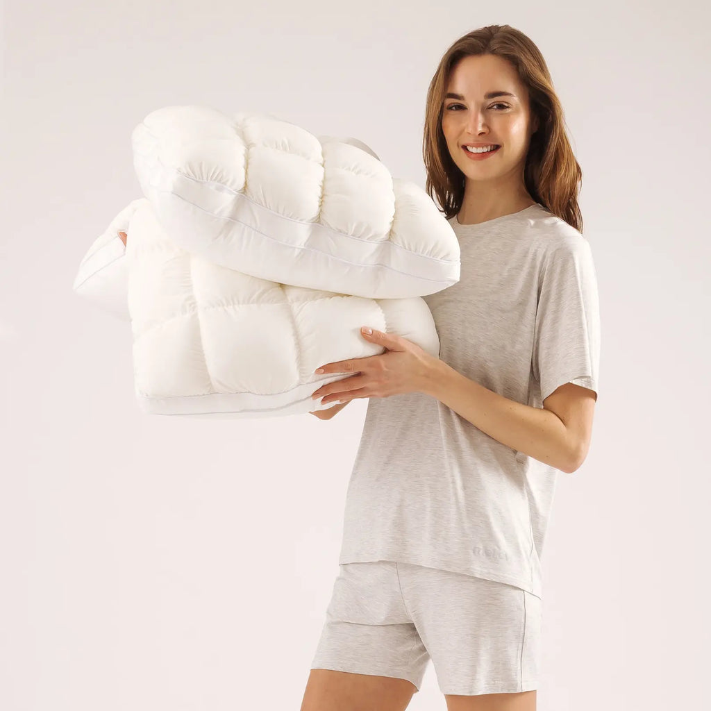 Mellow Sleep | Mellow Puff Pillow Soft Quilted Puff-Grid Design Pillow