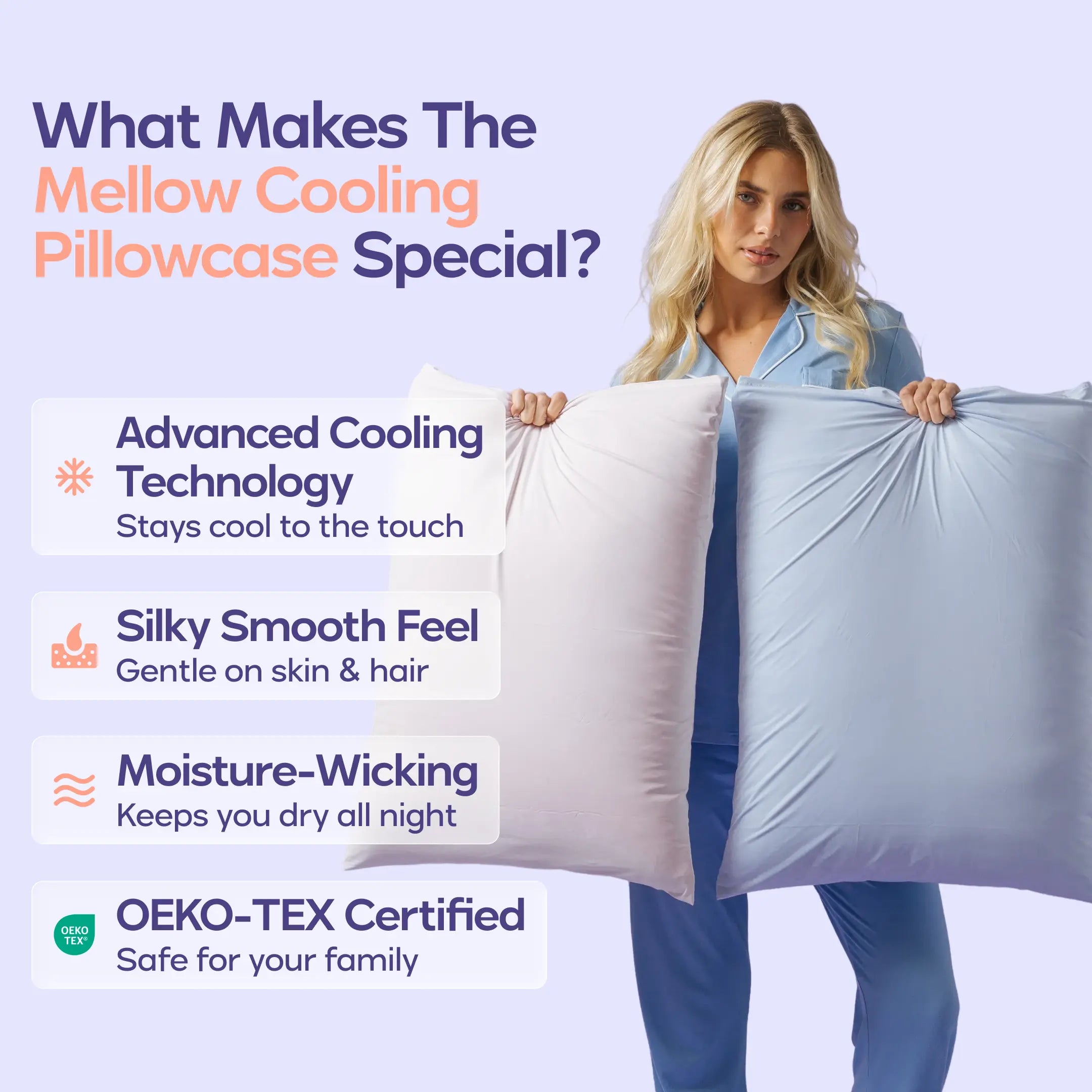 Mellow Sleep | Cooling Pillowcase - Silky Smooth Wrinkle-Free Soft and Fresh All Night Sleep Enhancer