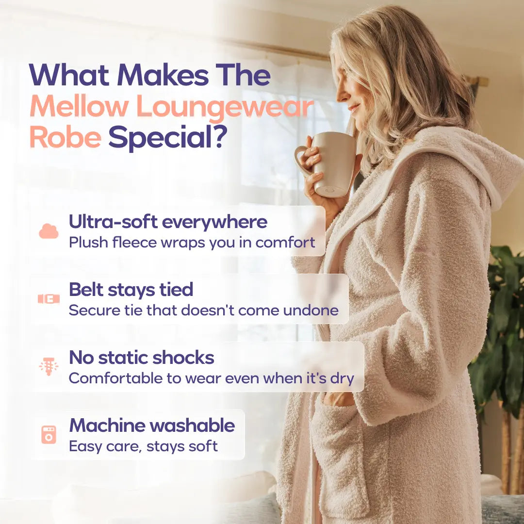 Mellow Sleep | Mellowsoft Hooded Robe – Double Sided Plush Fleece Loungewear, Ultra Soft Cloud like Bathrobe Pajama Gown, Cozy Warm Robe for Home Relaxation, Lounge & Sleepwear