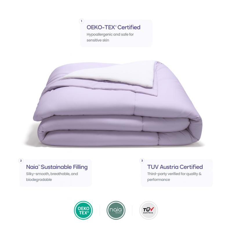 Temperature Controlling Comforter Lavender: 2 Comforter in 1, Built-In Duvet Cover, Hypoallergenic, Antibacterial Year-Round Comforter