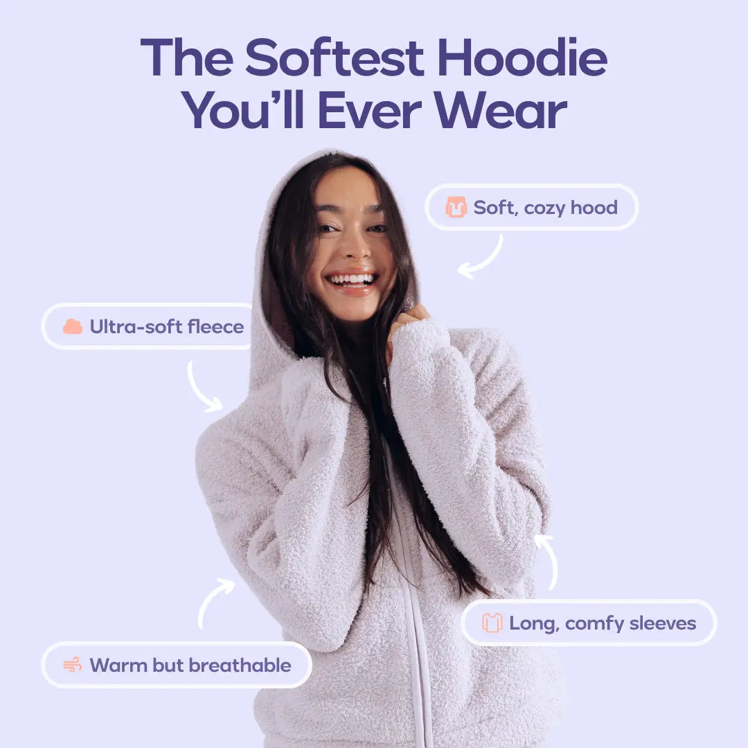 Mellow Sleep | Zip-Up Hoodie – the Softest Hoodie Ever. Cloud Soft Zip Hoodie Double Sided Plush Fleece Cozy Loungewear Ultra Soft Warm Pajama Hoodie Comfortable Home Outfit