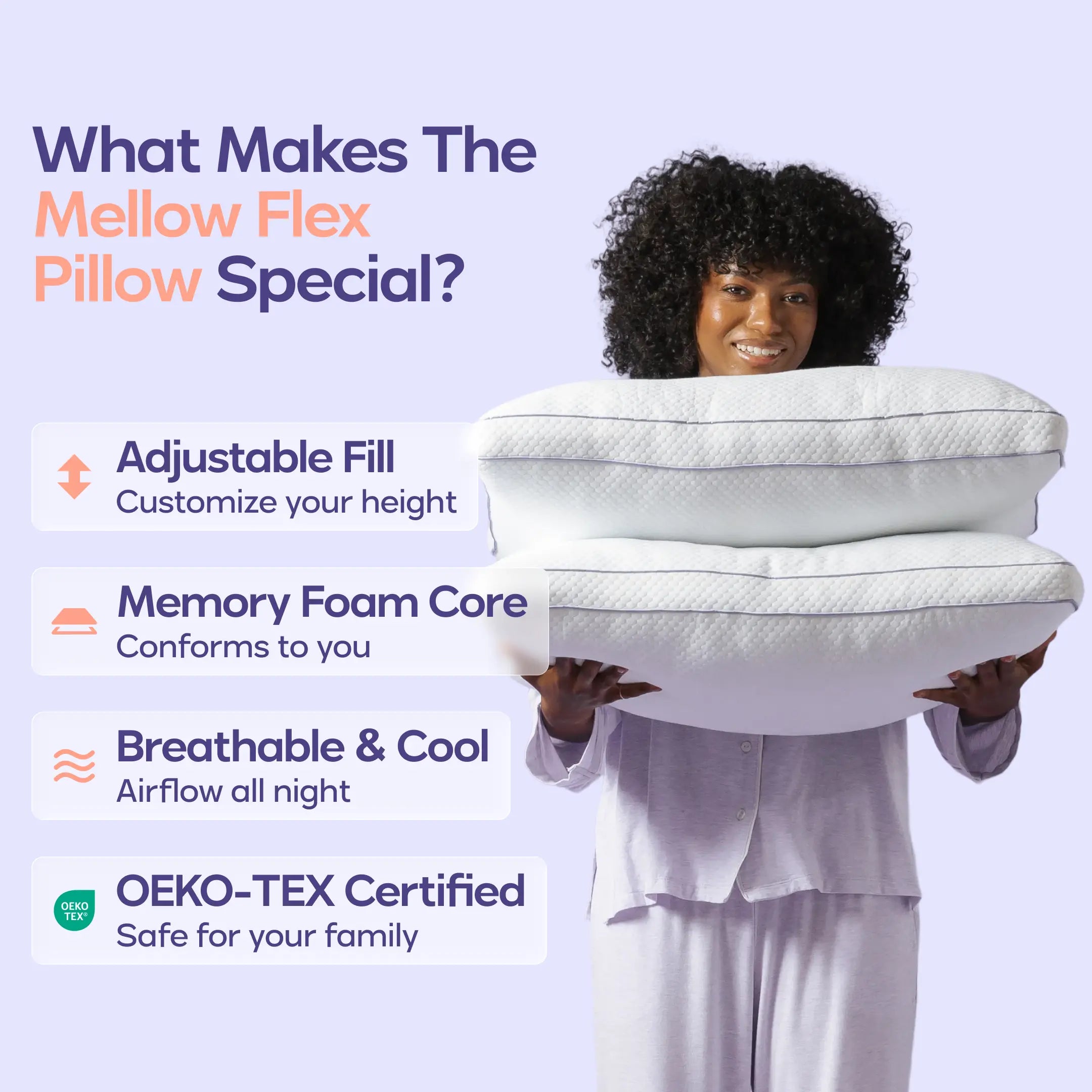 Mellow Sleep | Adjustable Pillow Shredded Memory Foam Pillow Hypoallergenic Breathable Best Pillow of 2025