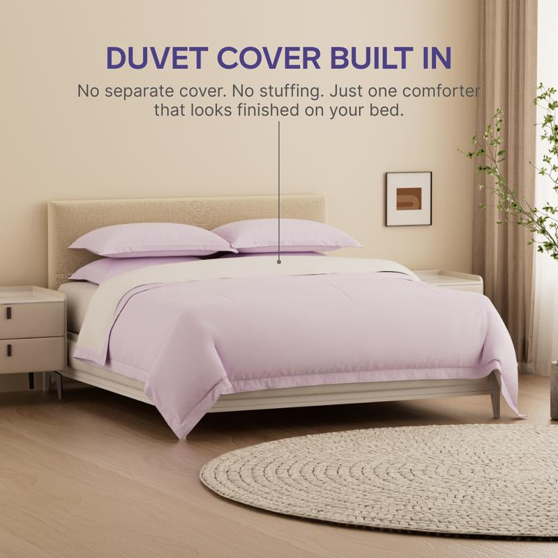 Temperature Controlling Comforter Lavender: 2 Comforter in 1, Built-In Duvet Cover, Hypoallergenic, Antibacterial Year-Round Comforter