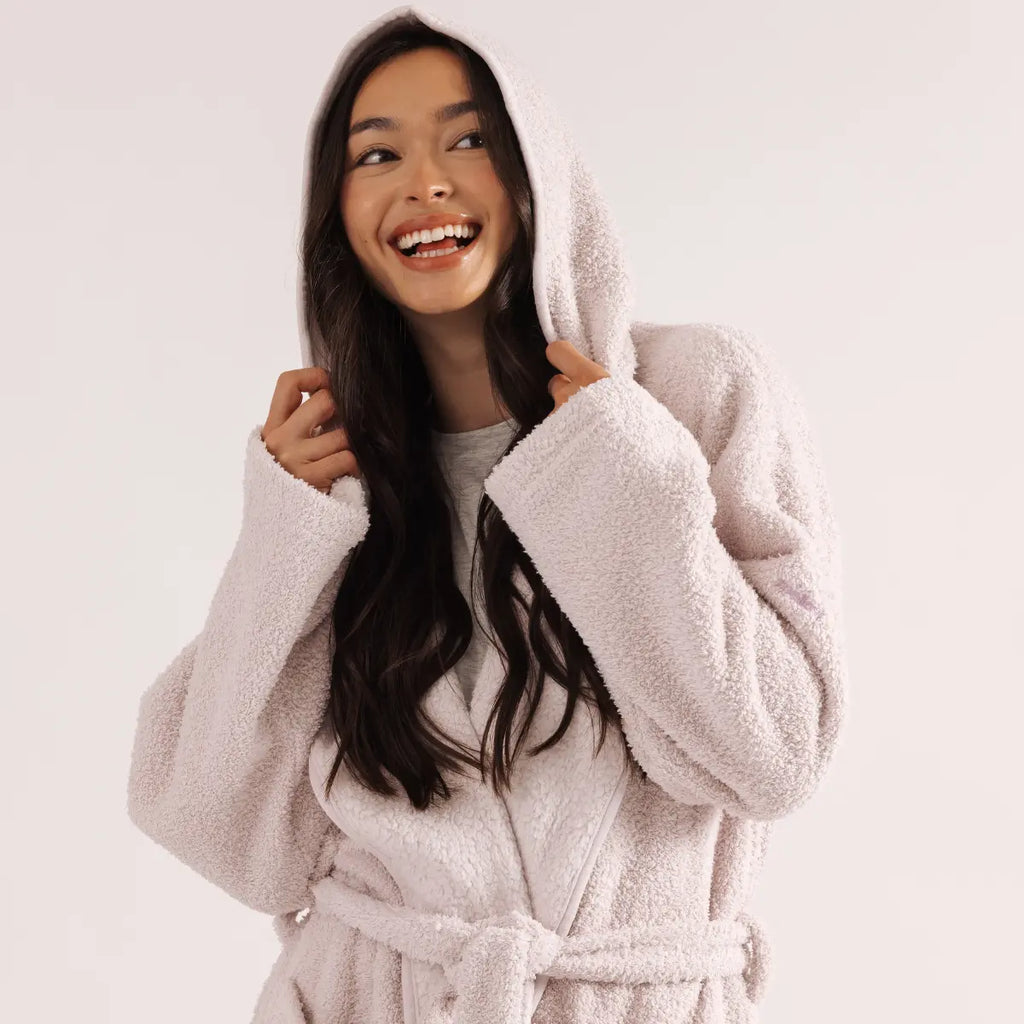 Mellow Sleep | Mellowsoft Hooded Robe – Double Sided Plush Fleece Loungewear, Ultra Soft Cloud like Bathrobe Pajama Gown, Cozy Warm Robe for Home Relaxation, Lounge & Sleepwear
