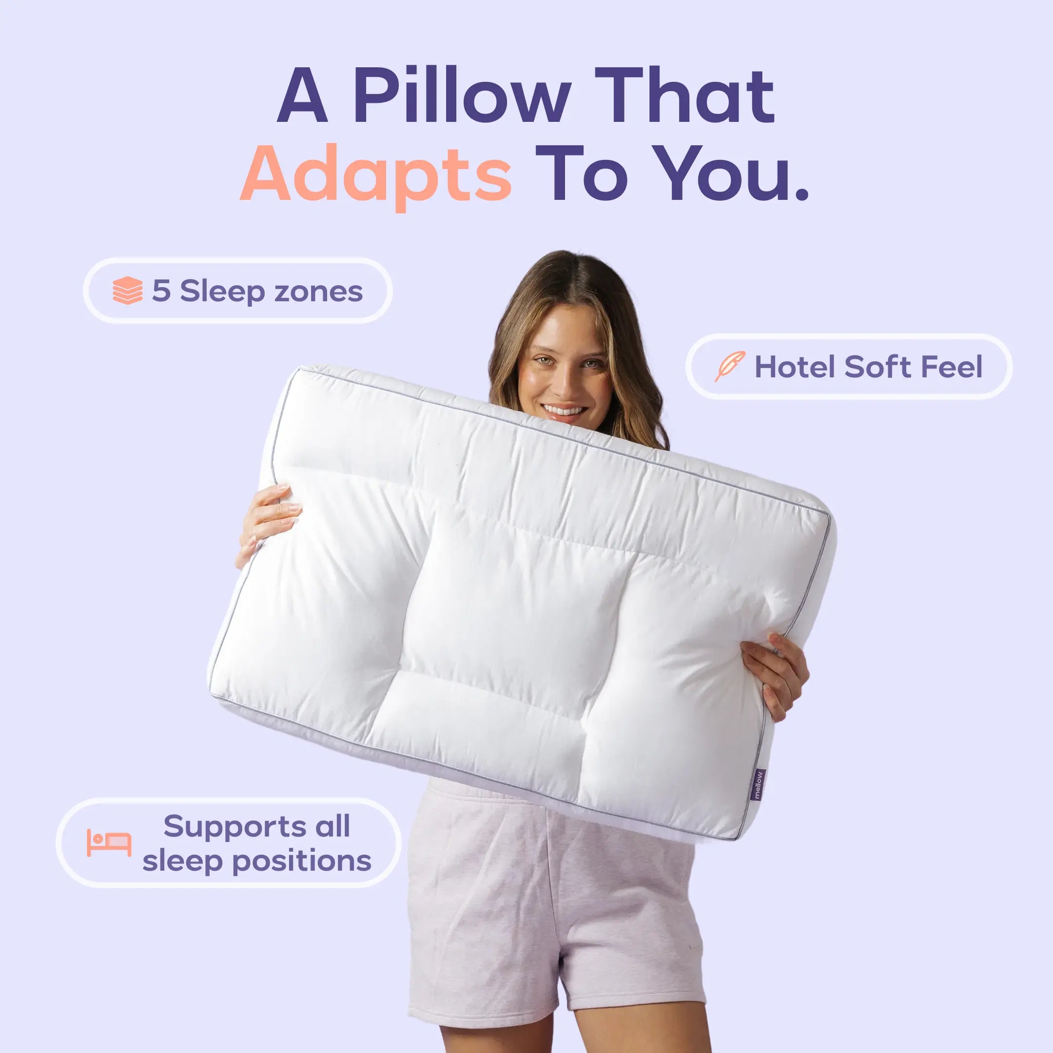 Mellow Sleep | Adapt Pillow with 5 Sleep Zones Ergonomic Hotel Soft Feel Supports All Sleep Positions for Comfortable Sleep